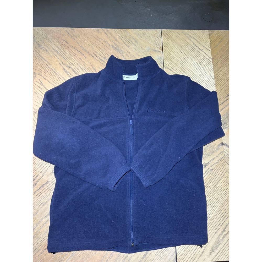 Boeing Mens Fleece Jacket Navy Blue Full Zip Aviation Logo Mock Neck Large L